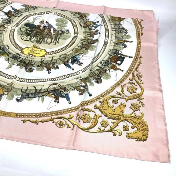 HERMES Carre90 A walk to LA PROMENADE DE LONGCHAMPS Longchamps Scarf silk pink - Picture 8 of 14